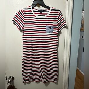 Tommy Hilfiger Red, Black, and White Striped Mini Dress